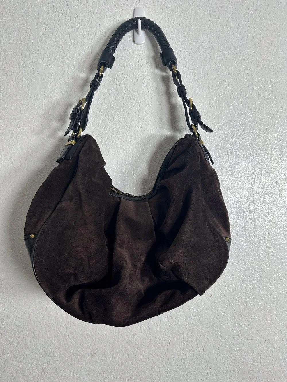 Banana Republic Suede Leather Hobo Handbag with Braided Leather Strap